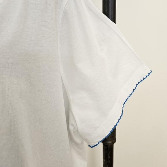 Draper James T Shirt 3X Magnolia White Tee Blue Crochet Detail Scoop Neck Cotton - Picture 4 of 13